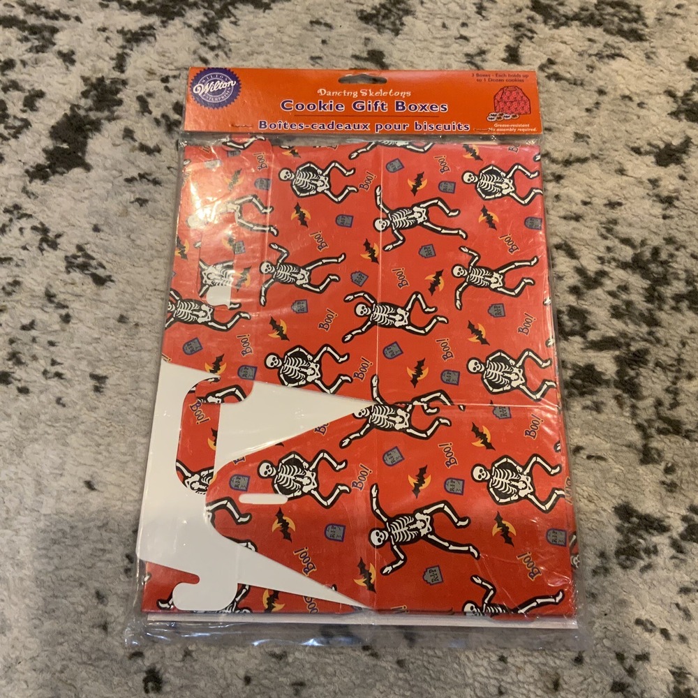 Vintage Halloween Cookie Gift Boxes Dancing Skeletons Wilton 2000 NOS